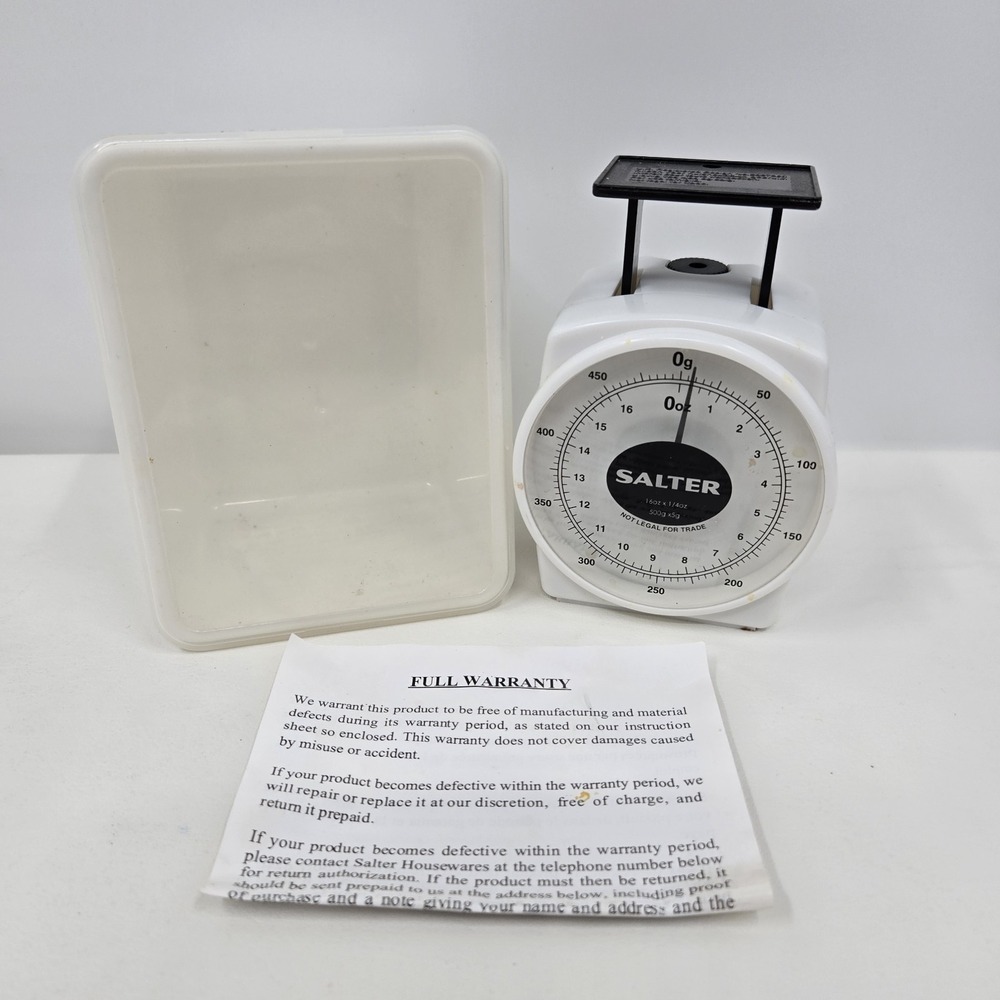 Salter Mechanical Diet Kitchen Scale 16 Oz 500g White w/ Case & Warranty Info